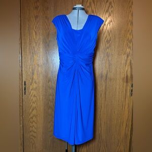 Chaps Royal Blue Ruched Midi Dress - large.